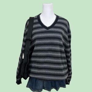 black and gray striped y2k light weight knit sweater emo alt skate grunge